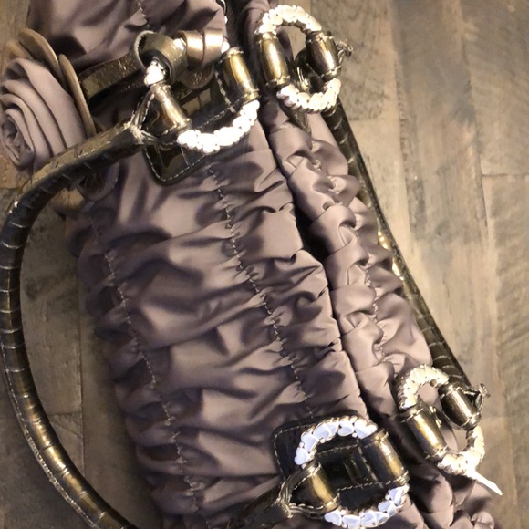 BRIGHTON CAMILLE PEWTER LARGE RUCHED NYLON SATCHEL - Picture 10 of 11